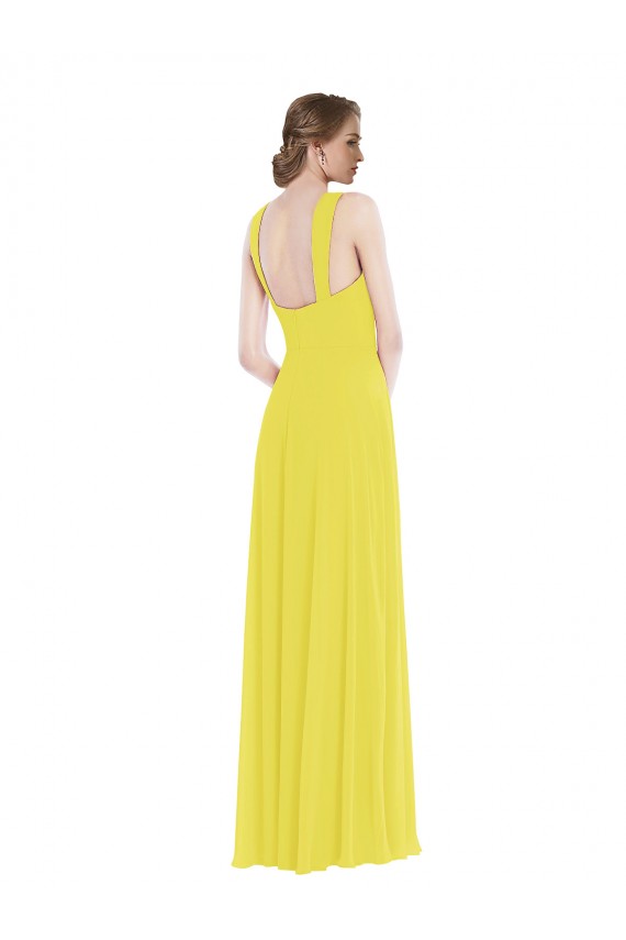 Online Amarillo línea A Tirantes espagueti Gasa Largo Vestidos de dama de honor