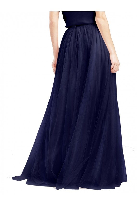Online Azul Marino 21 línea A Halter Cuello Alto Tul Largo Vestidos de dama de honor