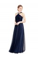 Online Azul Marino 21 línea A Halter Tul Largo Vestidos de dama de honor