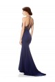 Online Azul Marino Sirena Halter Cuello Alto Crepé Elástico Largo Formales Vestidos de dama de honor / Vestidos de fiesta