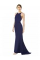 Online Azul Marino Sirena Halter Cuello Alto Crepé Elástico Largo Formales Vestidos de dama de honor / Vestidos de fiesta