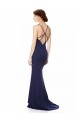 Online Azul Marino Sirena Halter Cuello Alto Crepé Elástico Largo Formales Vestidos de dama de honor / Vestidos de fiesta