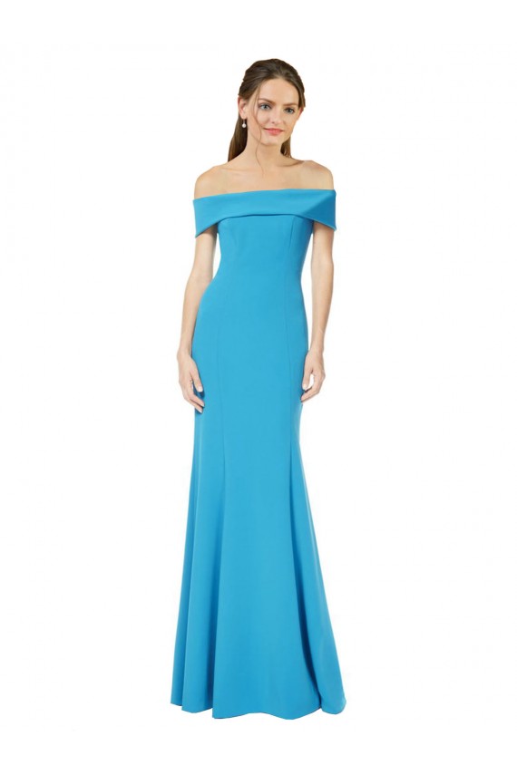 Online Azul Verde pavo real Cubierta Hombros Descubiertos Crepé Elástico Largo Formales Vestidos de dama de honor / Vestidos de fiesta