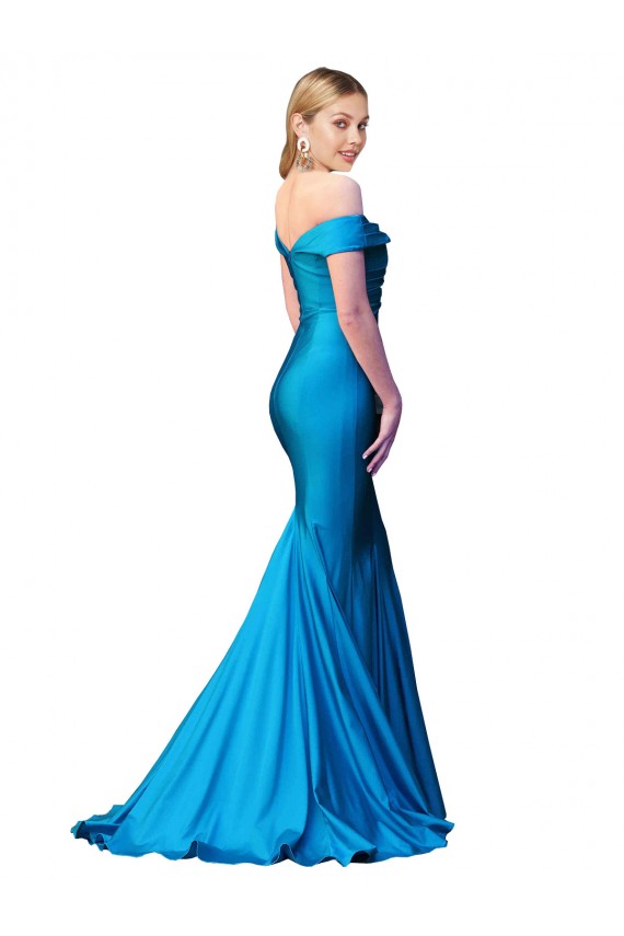 Online Azul Verde pavo real Sirena Hombros Descubiertos Satén Largo Formales Vestidos de dama de honor / Vestidos de fiesta