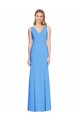 Online Azul Verde pavo real Trompeta Cuello en V Crepé Elástico Largo Vestidos de dama de honor / Vestidos de fiesta