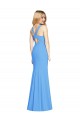 Online Azul Verde pavo real Trompeta Cuello en V Crepé Elástico Largo Vestidos de dama de honor / Vestidos de fiesta