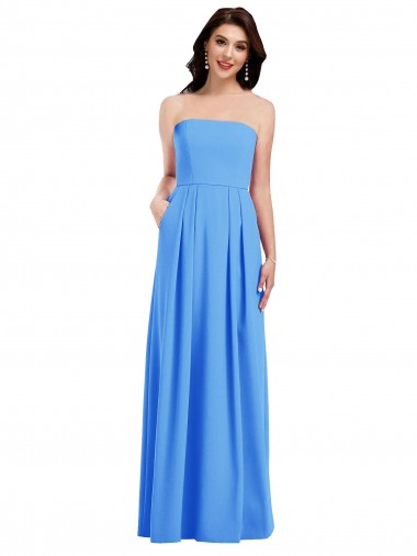 Online Azul Verde pavo real Trompeta Sin tirantes Crepé Elástico Largo Vestidos de dama de honor / Vestidos de fiesta