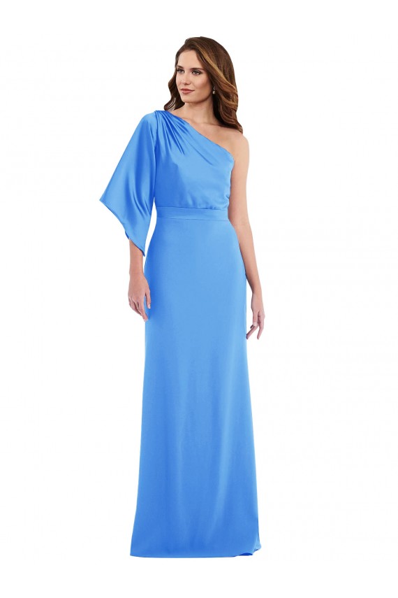 Online Azul Verde pavo real Trompeta Un Hombre Crepé Elástico Largo Vestidos de dama de honor / Vestidos de fiesta
