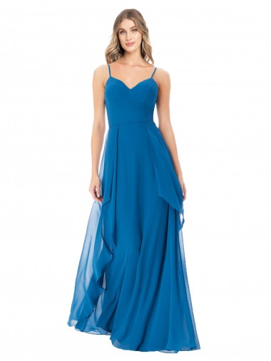 Online Azul Verde pavo real línea A Tirantes espagueti Gasa Largo Vestidos de dama de honor