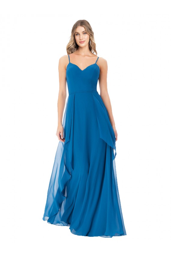Online Azul Verde pavo real línea A Tirantes espagueti Gasa Largo Vestidos de dama de honor