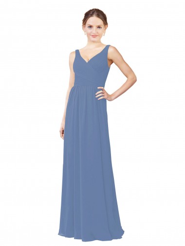 Online Azul Windsor Cubierta Cuello en V Gasa Largo Vestidos de dama de honor