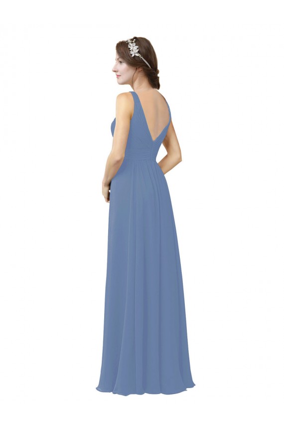 Online Azul Windsor Cubierta Cuello en V Gasa Largo Vestidos de dama de honor