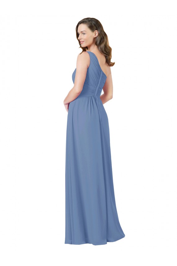 Online Azul Windsor Cubierta Un Hombre Gasa Largo Vestidos de dama de honor