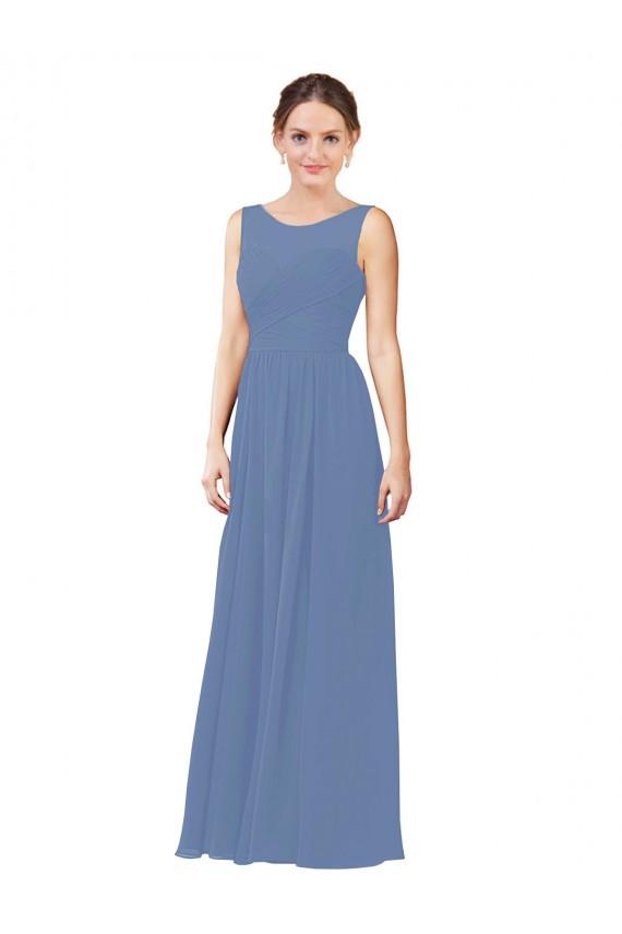 Online Azul Windsor Cubierta Ilusión Cuello de Corazón Gasa Largo Vestidos de dama de honor