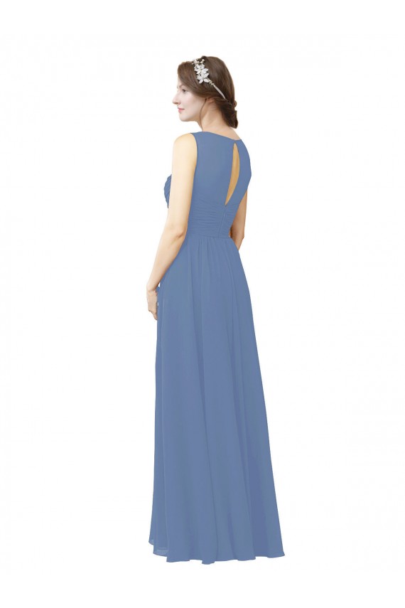 Online Azul Windsor Cubierta Ilusión Cuello de Corazón Gasa Largo Vestidos de dama de honor