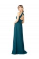 Online Azul Windsor línea A Cuello Alto Gasa Largo Vestidos de dama de honor