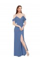 Online Azul Windsor línea A Hombros Descubiertos Gasa Largo Vestidos de dama de honor