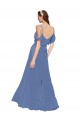 Online Azul Windsor línea A Hombros Descubiertos Gasa Largo Vestidos de dama de honor