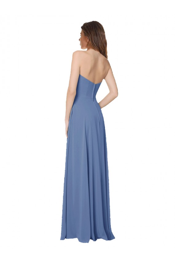 Online Azul Windsor línea A Sin tirantes Gasa Largo Vestidos de dama de honor