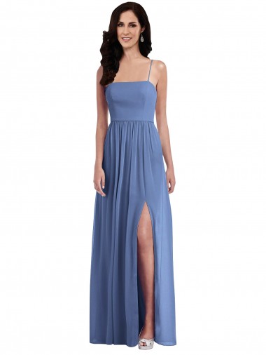 Online Azul Windsor línea A Tirantes espagueti Gasa Largo Vestidos de dama de honor