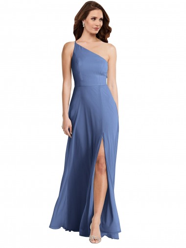 Online Azul Windsor línea A Un Hombre Gasa Largo Formales Vestidos de dama de honor / Vestidos de noche