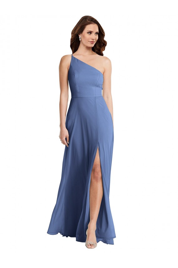 Online Azul Windsor línea A Un Hombre Gasa Largo Formales Vestidos de dama de honor / Vestidos de noche