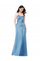 Online Azul cielo Cubierta Tirantes espagueti Cuadrado Satén Largo Formales Vestidos de dama de honor / Vestidos de fiesta