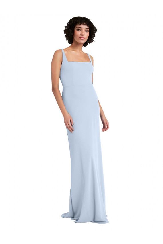 Online Azul cielo claro Cubierta Cuadrado Crepé Elástico Largo Vestidos de dama de honor / Vestidos de fiesta