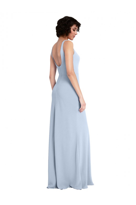Online Azul cielo claro Cubierta Cuadrado Crepé Elástico Largo Vestidos de dama de honor / Vestidos de fiesta