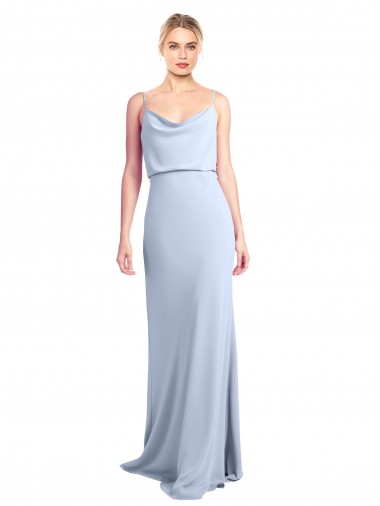 Online Azul cielo claro Cubierta Cuello Alto Crepé Elástico Largo Formales Vestidos de dama de honor / Vestidos de fiesta