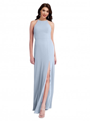 Online Azul cielo claro Cubierta Halter Cuello Alto Crepé Elástico Largo Formales Vestidos de dama de honor / Vestidos de fiesta