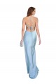 Online Azul cielo claro Cubierta Satén sedoso Largo Formales Vestidos de dama de honor / Vestidos de fiesta