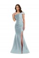 Online Azul cielo claro Sirena Un Hombre Satén sedoso Largo Formales Vestidos de dama de honor / Vestidos de fiesta