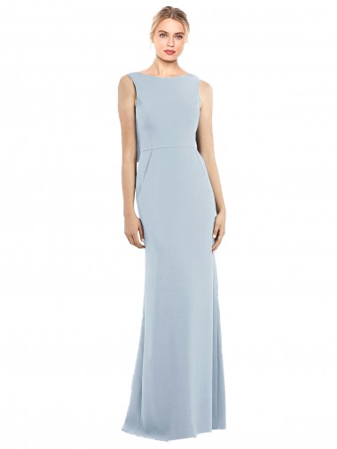 Online Azul cielo claro Trompeta Barco Crepé Elástico Largo Vestidos de dama de honor / Vestidos de fiesta