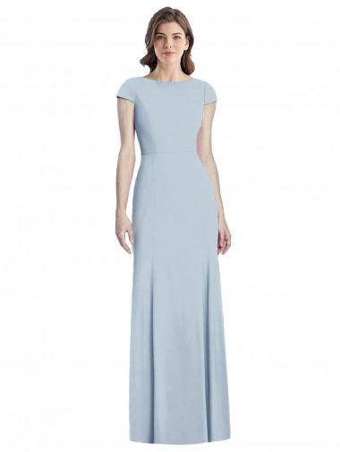 Online Azul cielo claro Trompeta Barco Crepé Elástico Largo Vestidos de dama de honor / Vestidos de fiesta