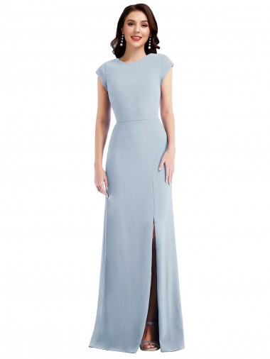 Online Azul cielo claro Trompeta Crepé Elástico Largo Formales Vestidos de dama de honor / Vestidos de fiesta