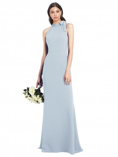 Online Azul cielo claro Trompeta Cuello Barco Cuello Alto Halter Crepé Elástico Largo Vestidos de dama de honor / Vestidos de fiesta