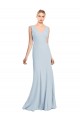 Online Azul cielo claro Trompeta Cuello en V Crepé Elástico Largo Vestidos de dama de honor / Vestidos de fiesta