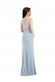 Online Azul cielo claro Trompeta Cuello en V Crepé Elástico Largo Vestidos de dama de honor / Vestidos de fiesta