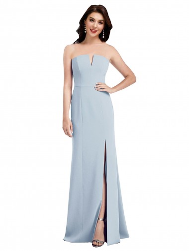 Online Azul cielo claro Trompeta Cuello en V Sin tirantes Crepé Elástico Largo Vestidos de dama de honor / Vestidos de fiesta