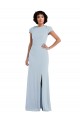 Online Azul cielo claro Trompeta Cuello joya Crepé Elástico Largo Vestidos de dama de honor