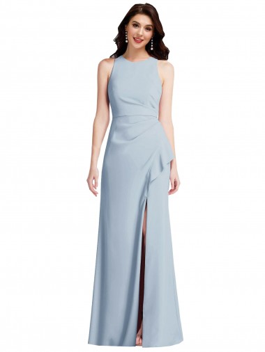 Online Azul cielo claro Trompeta Halter Crepé Elástico Largo Vestidos de dama de honor / Vestidos de fiesta
