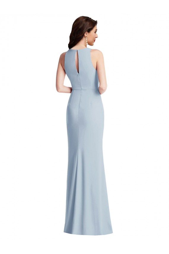 Online Azul cielo claro Trompeta Halter Crepé Elástico Largo Vestidos de dama de honor / Vestidos de fiesta