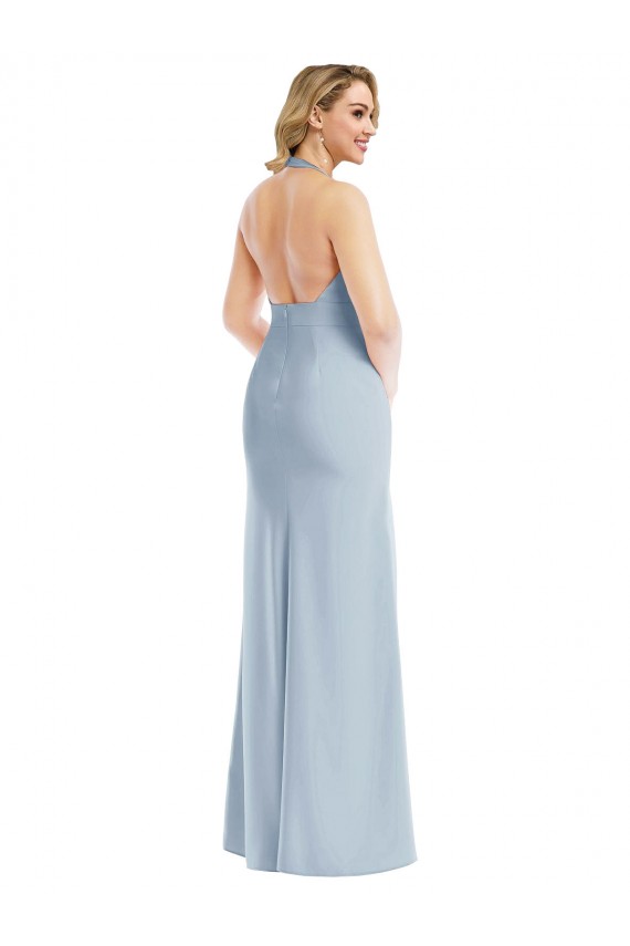 Online Azul cielo claro Trompeta Halter Crepé Elástico Largo Vestidos de dama de honor / Vestidos de fiesta