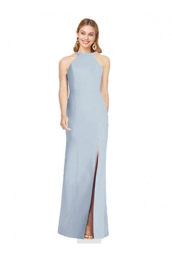 Online Azul cielo claro Trompeta Halter Cuello Alto Crepé Elástico Largo Formales Vestidos de dama de honor / Vestidos de noche