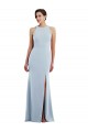 Online Azul cielo claro Trompeta Halter Cuello joya Crepé Elástico Largo Formales Vestidos de dama de honor / Vestidos de fiesta