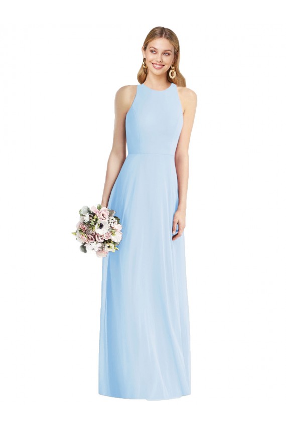 Online Azul cielo claro Trompeta Halter Gasa Largo Vestidos de dama de honor