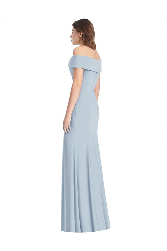 Online Azul cielo claro Trompeta Hombros Descubiertos Crepé Elástico Largo Vestidos de dama de honor / Vestidos de fiesta
