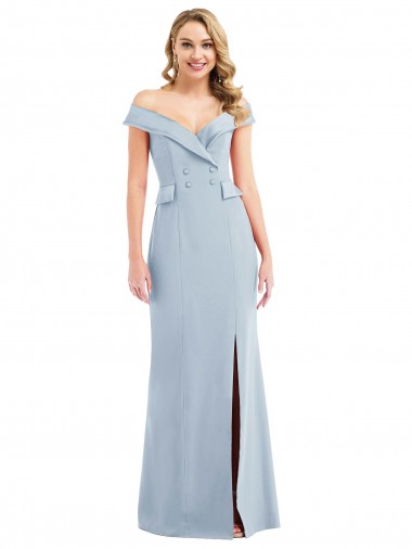 Online Azul cielo claro Trompeta Hombros Descubiertos Crepé Elástico Largo Vestidos de dama de honor / Vestidos de fiesta