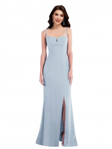 Online Azul cielo claro Trompeta Tirantes espagueti Crepé Elástico Largo Formales Vestidos de dama de honor / Vestidos de fiesta